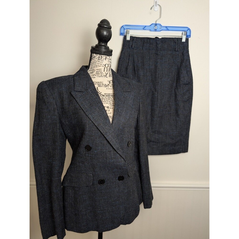 PEABODY HOUSE Womens Career Jacket Skirt Suit Set Size 6 Navy Tweed Wool Blend